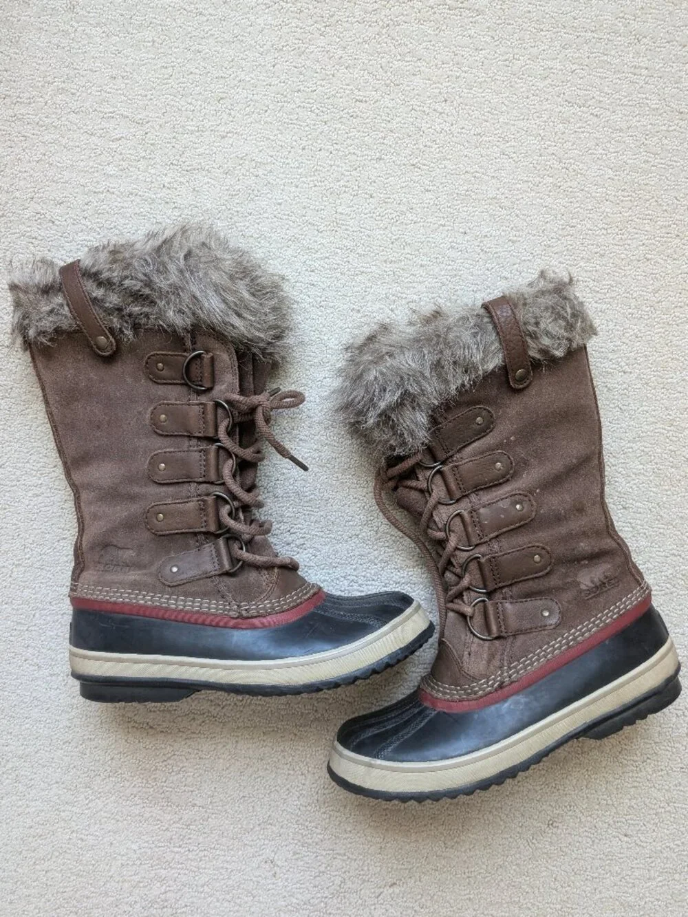 Sorel Boots 8 Joan Of Arctic Brown Camel Suede Waterproof Faux Fur Tall Snow